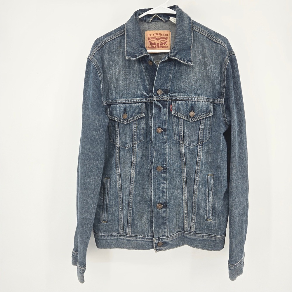 Levi's Dark Wash Denim Trucker Jacket Gorpcore Whimsigoth Workwear Indie EUC